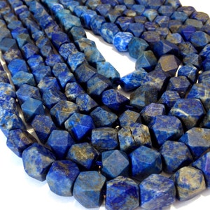 Lapis notched cube beads WHOLE 17&quot; STRAND matte finish 100% natural Afghani stones