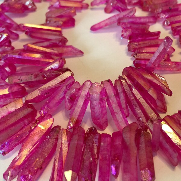 Natural rock crystal points druzy type mystic hot pink color coated