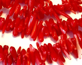 tiny Red coral branch beads whole strand