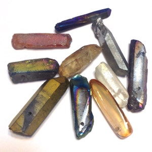 Rock crystal points 10 piece sampler set small mixed natural and coated colors image 4