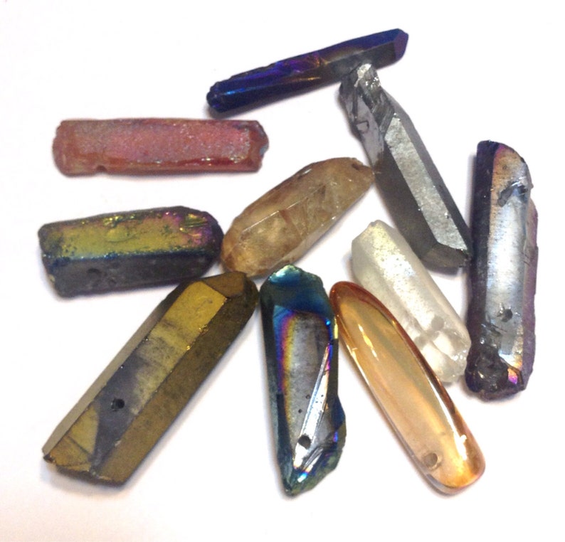 Rock crystal points 10 piece sampler set small mixed natural and coated colors image 4