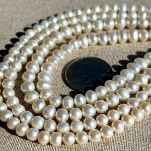 Fresh water pearls natural white ivory color small 5-6mm off round potato pearls full 15 inch strand
