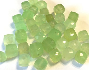 Chalcedony green faceted cubes 4 beads