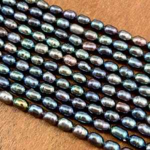 Fresh Water Rice Pearls Tiny Lovely Peacock color WHOLE strand