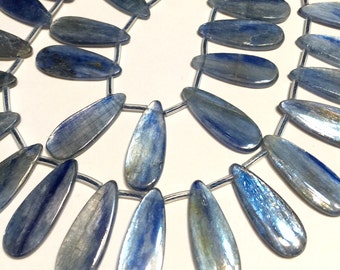 Blue Kyanite top drilled smooth polished flat tear drops one pair EXCELLENT QUALITY