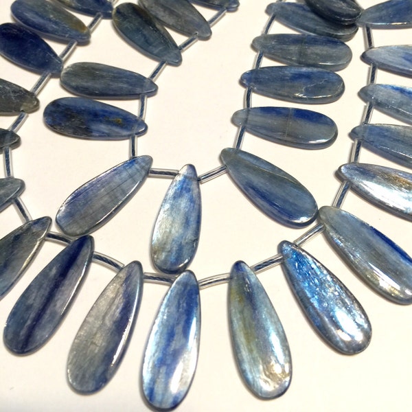 Blue Kyanite top drilled smooth polished flat tear drops one pair EXCELLENT QUALITY