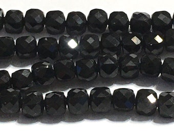 Black TOURMALINE faceted cubes 4 petite beads