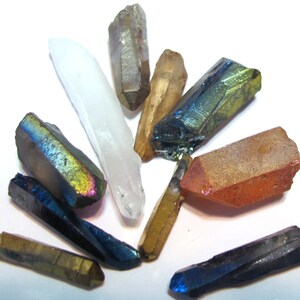 Rock crystal points 10 piece sampler set small mixed natural and coated colors image 3