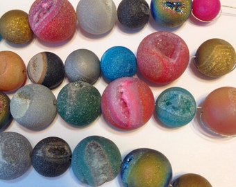 Natural rock and agate druzy type titanium and mystic coated mixed RANDOM sampler 10 piece lot