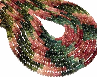 Watermelon tourmaline NICE petite smooth button rondelles whole strand