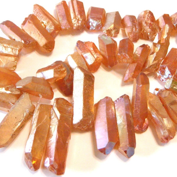 Natural rock crystal points druzy type mystic coated fire agate color