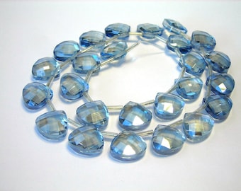 Blue Smoke Silk 9mm Crystal briolettes flat heart top drilled checker faceted