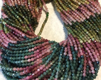 Watermelon tourmaline faceted rounds EXCELLENT QUALITY whole or half strand 2-1/2mm