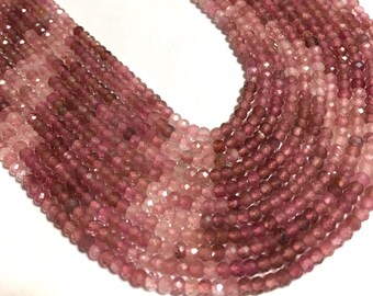 Natural Shaded Pink Tourmaline Gemstone Faceted Tiny Rondelles whole or half strand