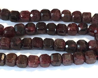 garnet gemstone faceted cubes 4 beads