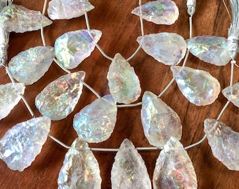 25MM Angel Aura rock crystal quartz hammered finish with AB coating top drilled pendants