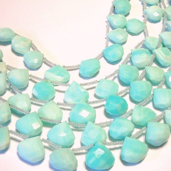 Peruvian blue opal faceted flat heart briolettes 12-13mm avg size whole strand
