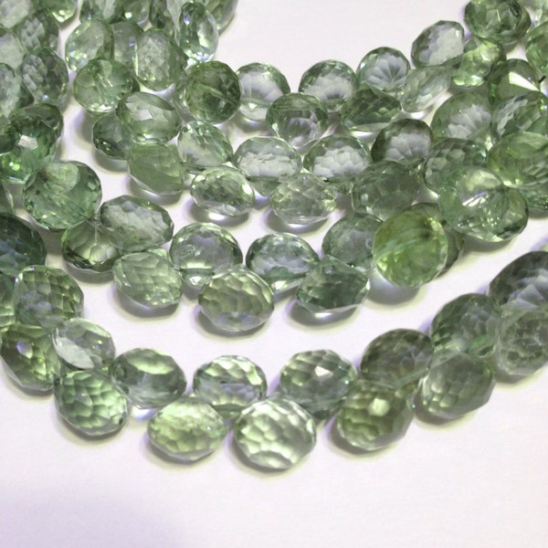 Green Amethyst Prasiolite 4 faceted candy kiss onion briolettes AAA Quality