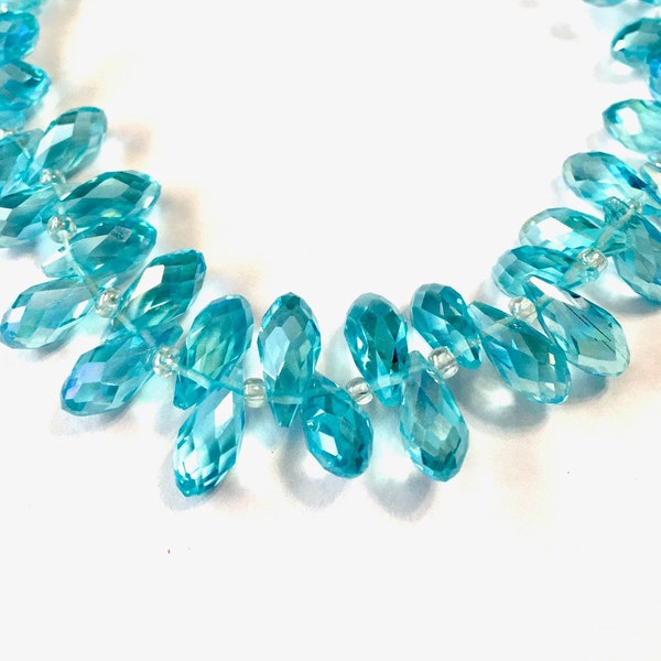 Light Aqua Blue Faceted Small Crystal drop briolettes top drilled 5.5mm x 12mm