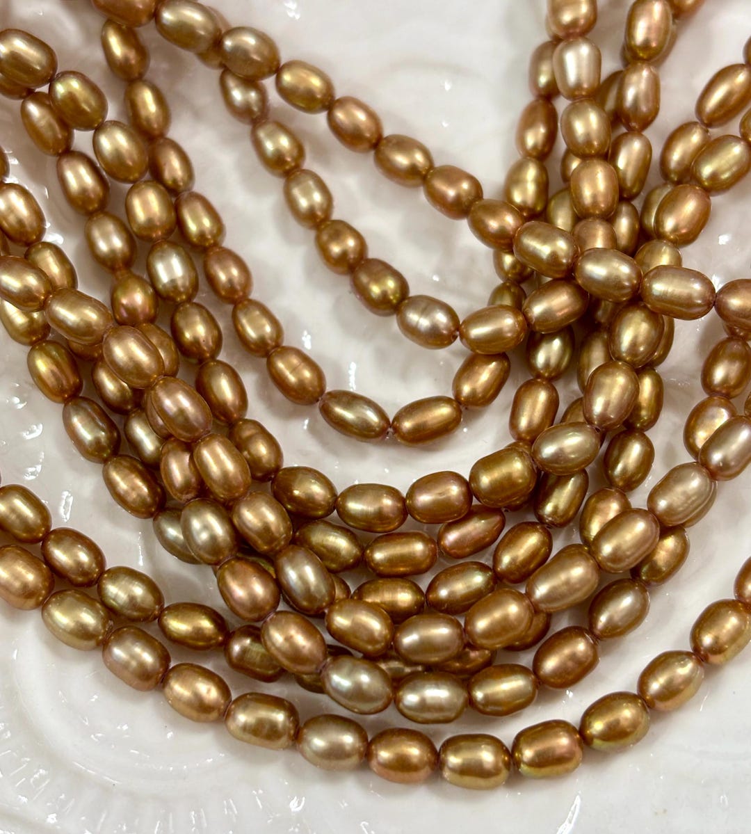 Fresh Water Rice Pearls Champagne Color 5mm Full 16