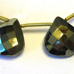 Pyrite faceted LARGE heart briolettes 1 pair