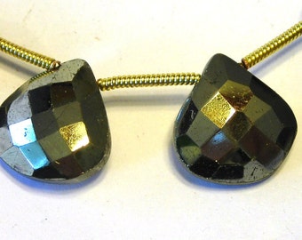 Pyrite faceted LARGE heart briolettes 1 pair