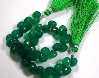 6 Green Onyx faceted candy kiss onion briolettes 6pieces