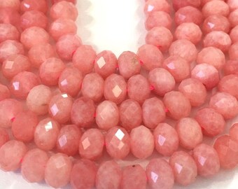 Rhodochrosite faceted rondelles 6mm x 4mm whole OR half strand