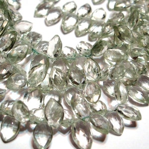 Prasiolite 6 pcs faceted marquis briolettes pale mint green amethyst 8mm long avg size 6 pieces
