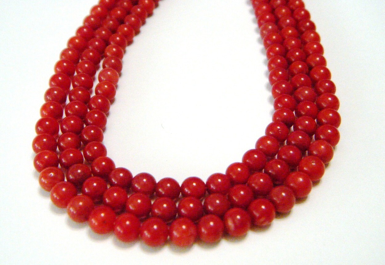 Red coral beads whole strand Etsy
