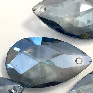 Big Vintage Blue Smoke Silk Crystal briolettes flat Pear shape top drilled faceted READ DESCRIPTION BEFORE ordering