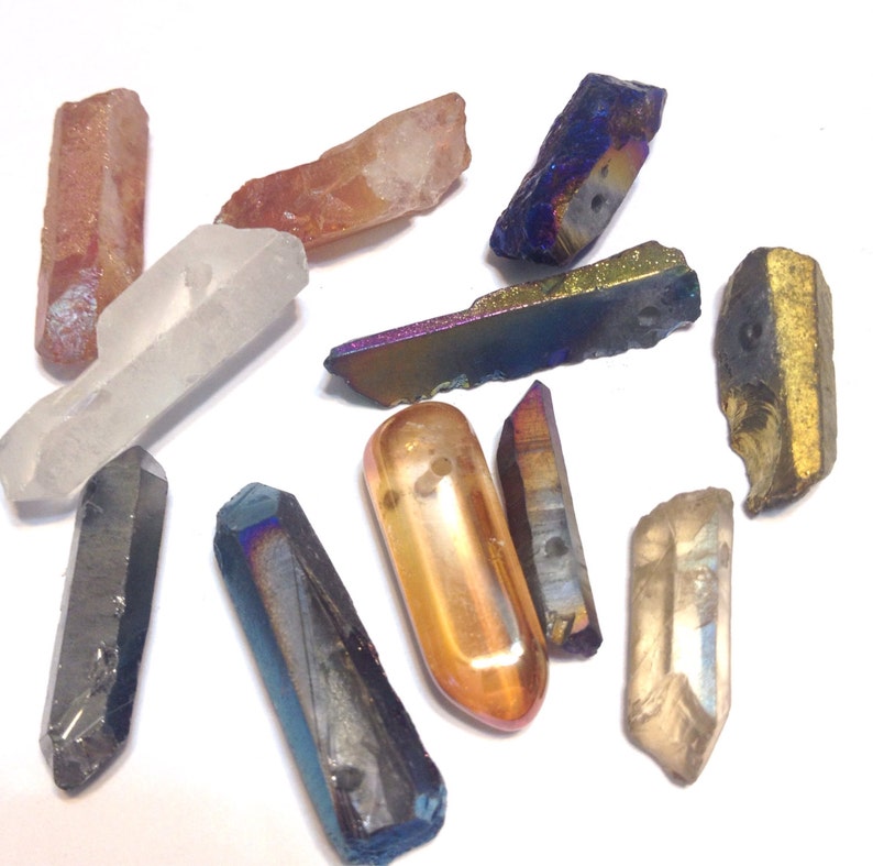 Rock crystal points 10 piece sampler set small mixed natural and coated colors image 5