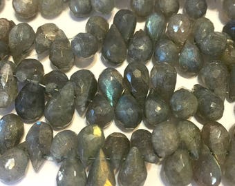 Labradorite faceted petite tear drop shape whole 8" strand