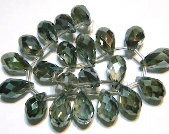 Olive Green Faceted Crystal drop briolettes top drilled 17mm