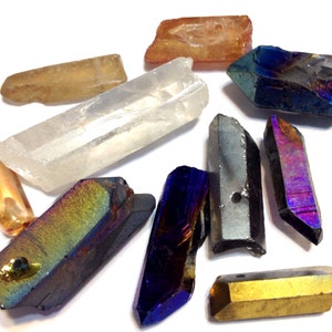 Rock crystal points 10 piece sampler set small mixed natural and coated colors image 2