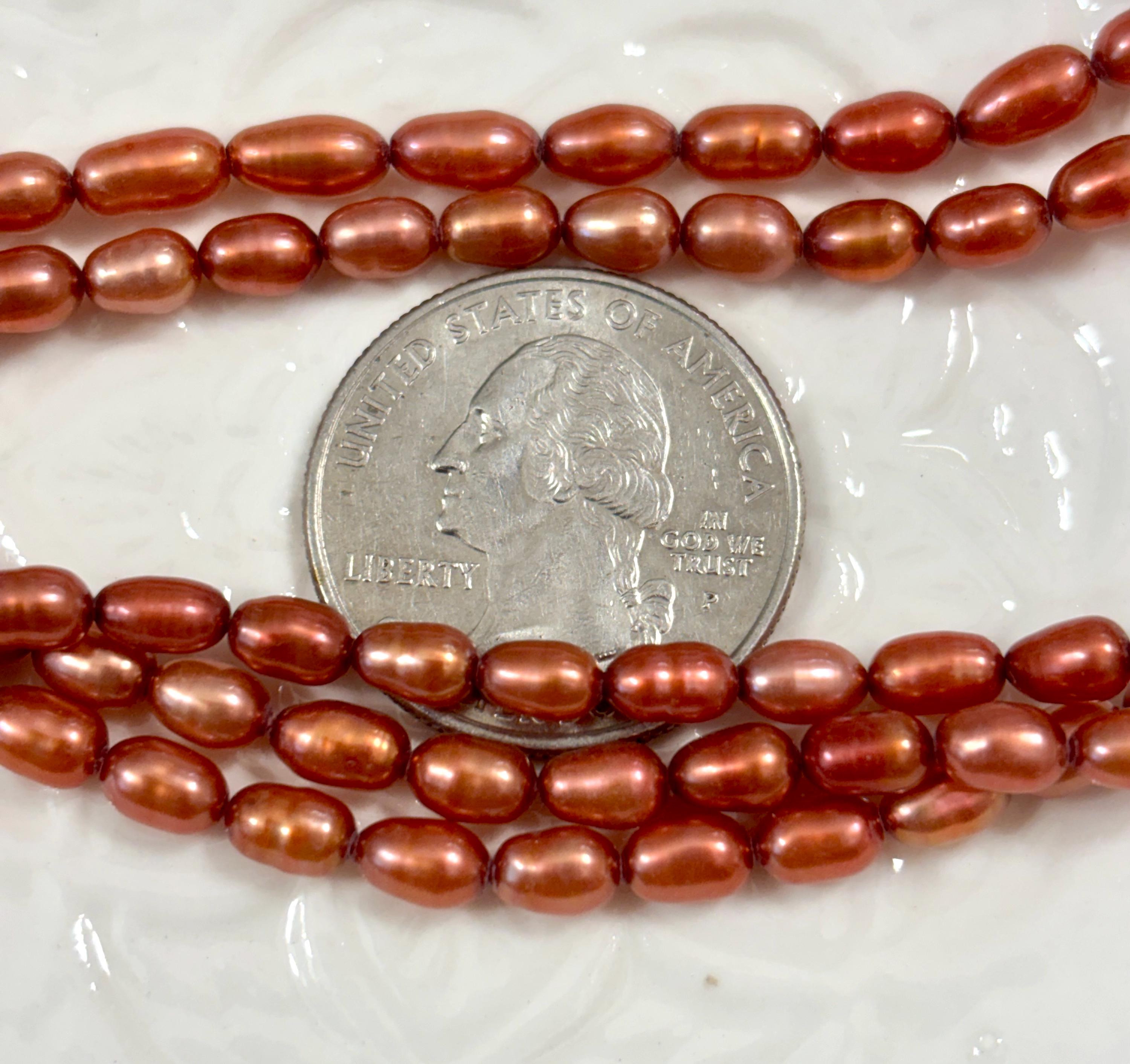 Fresh Water Rice Pearls Sienna Color 5mm Full 16