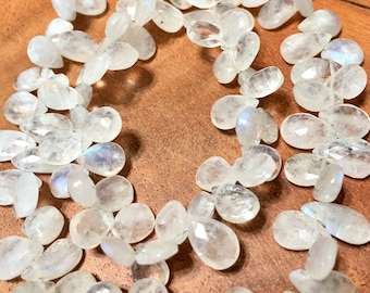 Rainbow Moonstone gemstone faceted flat pear drops whole or half strand