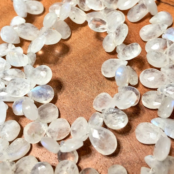 Rainbow Moonstone gemstone faceted flat pear drops whole or half strand