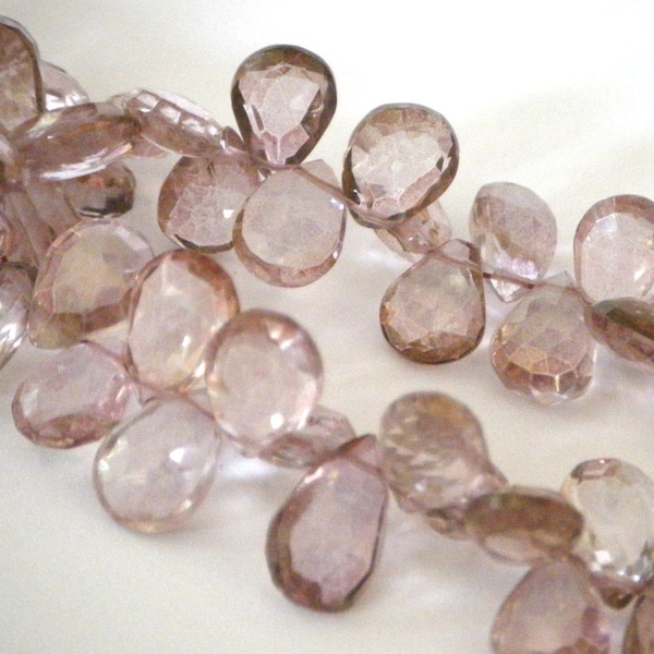 Mystic Quartz pale french pink faceted pear briolettes 6 pieces