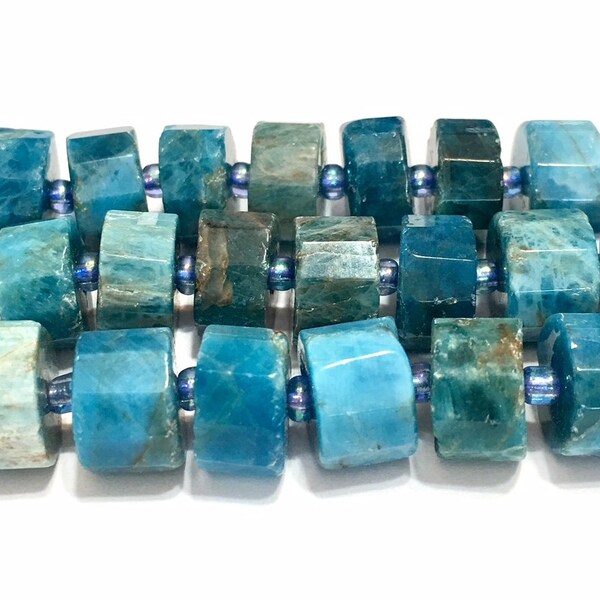 Apatite large faceted round barrel beads whole or half strand nice deep color