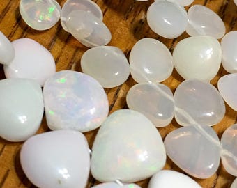 Ethiopian white opal heart briolettes beads half or whole strand guaranteed best deal on etsy or anywhere