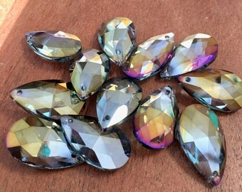 Big Vintage Purple Haze Crystal briolettes flat Pear shape top drilled faceted READ DESCRIPTION BEFORE ordering 6 pieces