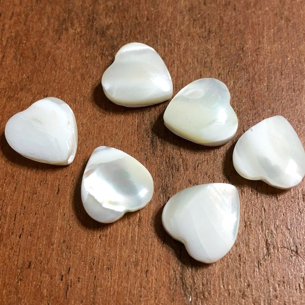 REAL Mother of pearl Heart shaped Beads STRAIGHT top to bottom drilled pack of 4