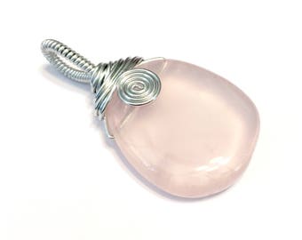 Handmade wire wrapped pendant rose quartz