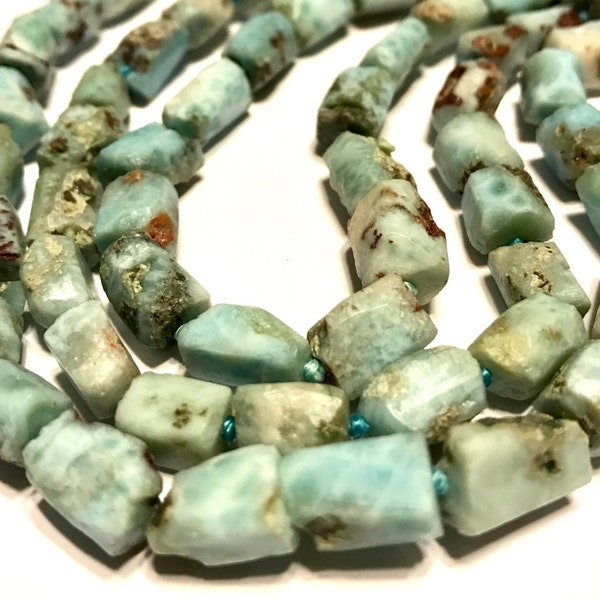 Larimar REAL dominican LARIMAR organic rough faceted tubes matte finish