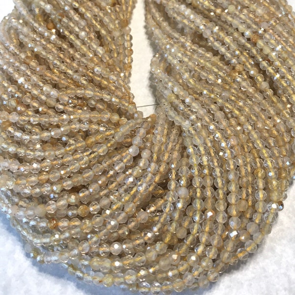 Golden rutilated quartz faceted round beads excellent quality whole or half strand