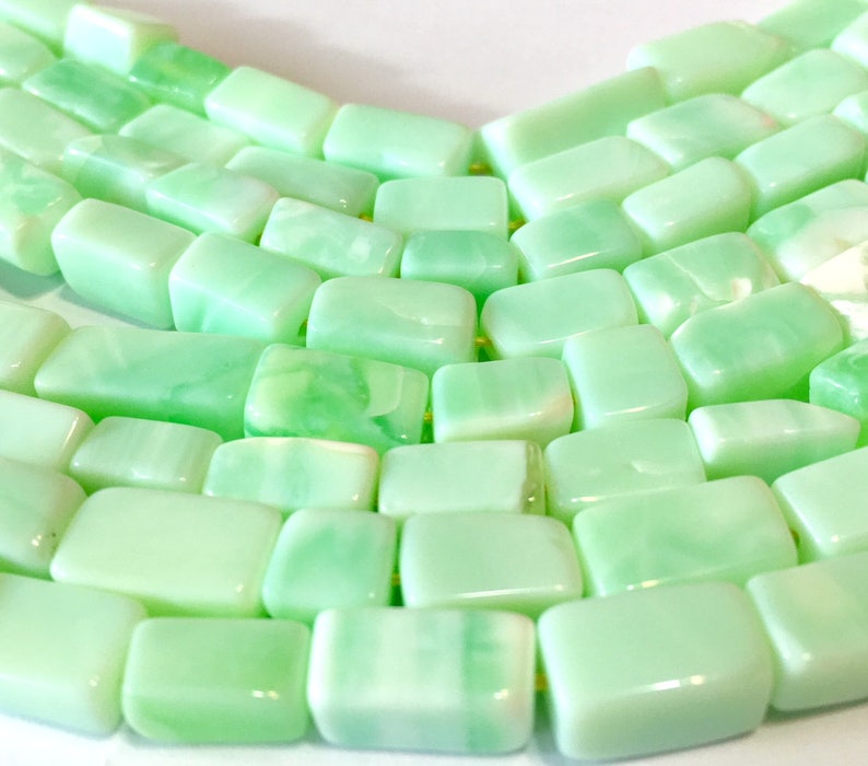Peruvian Green opal rectangle beads one whole 14 inch strand image 1
