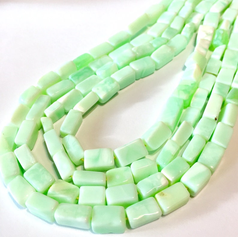 Peruvian Green opal rectangle beads one whole 14 inch strand image 2