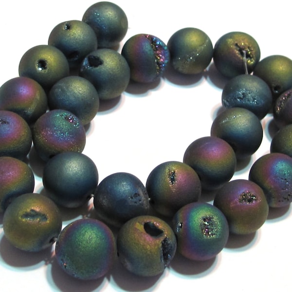 Druzy type 8mm round beads rainbow matte titanium coated