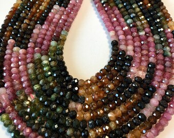 Larger Watermelon tourmaline faceted rondelles whole strand